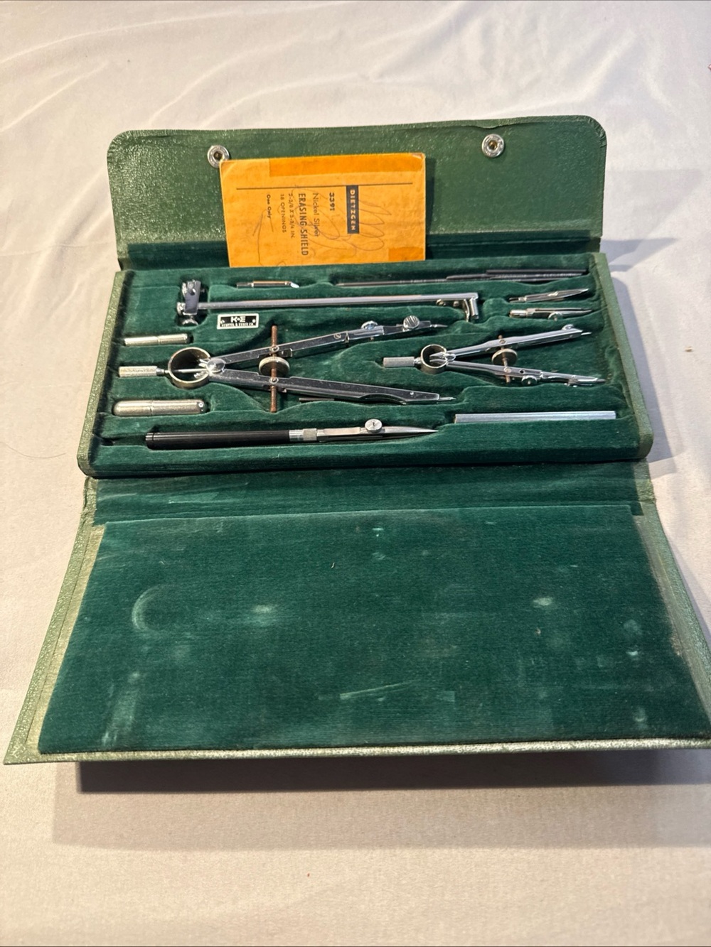 Vintage Drafting Compass Set in Green Case